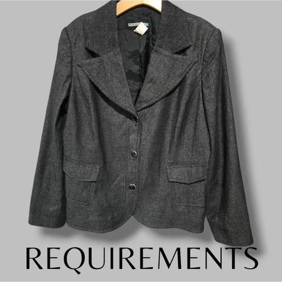 Requirements Women’s Plus Size 16 Vintage Dark Gray Lurex Career Blazer - Picture 9 of 10